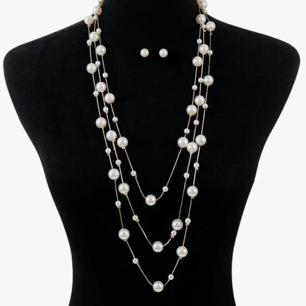 Pearl Earrings and Necklaces Set